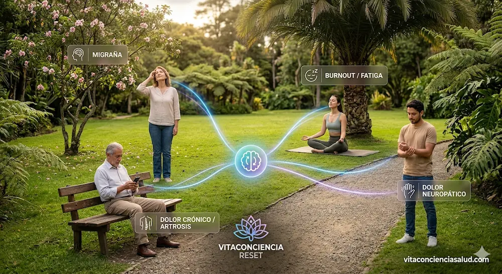Imagen descriptiva de pacientes con fibromialgia migraña y fatiga crónica que recuperan la calma y el descanso con el Protocolo RESET en Vitaconciencia